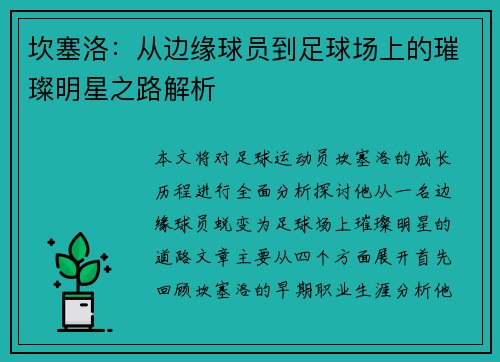 坎塞洛：从边缘球员到足球场上的璀璨明星之路解析