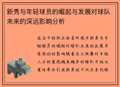 新秀与年轻球员的崛起与发展对球队未来的深远影响分析