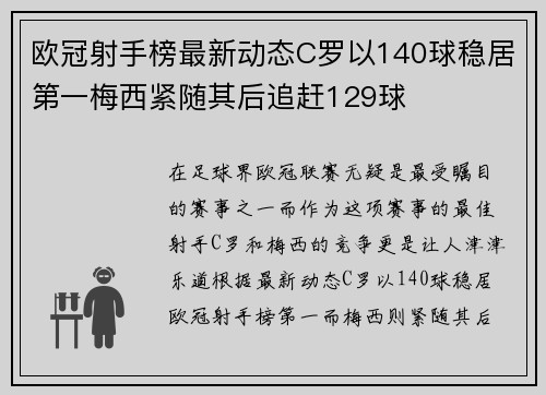 欧冠射手榜最新动态C罗以140球稳居第一梅西紧随其后追赶129球