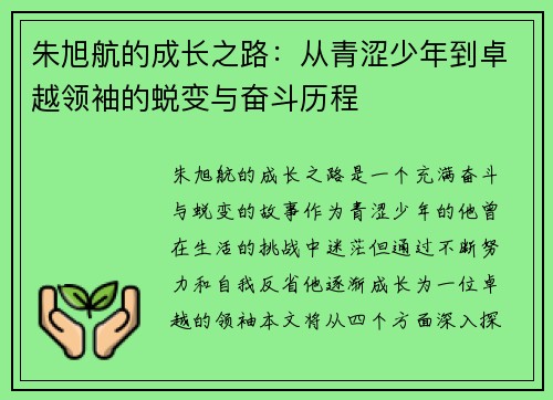 朱旭航的成长之路：从青涩少年到卓越领袖的蜕变与奋斗历程