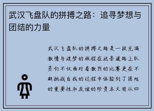 武汉飞盘队的拼搏之路：追寻梦想与团结的力量